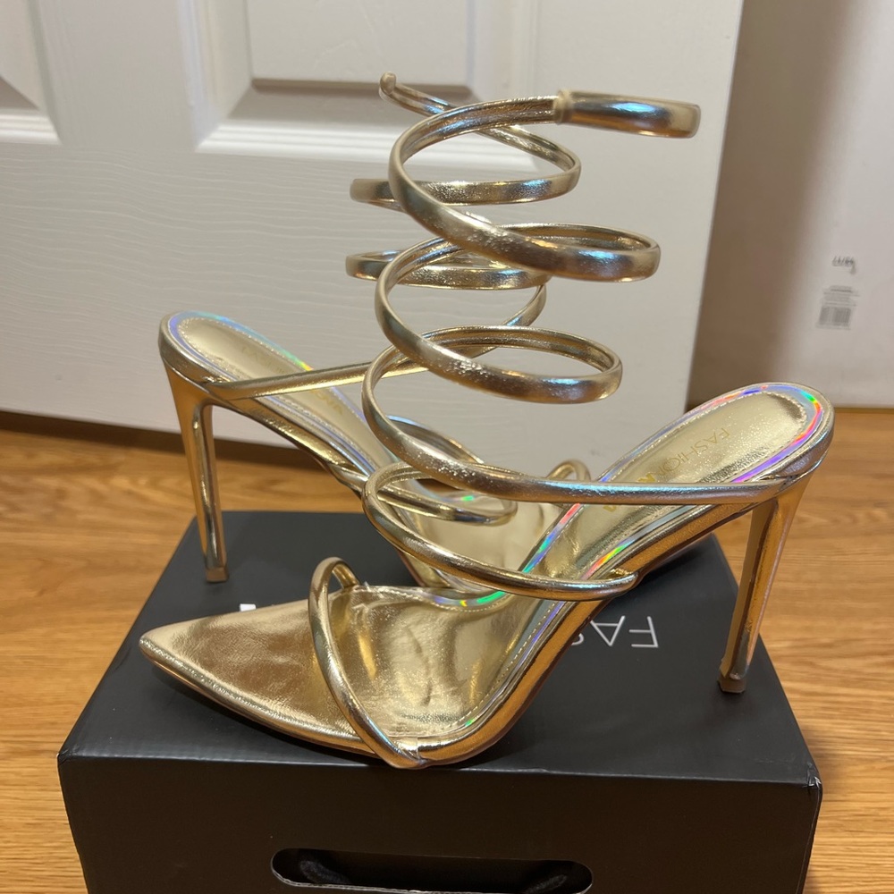 Gold strappy heels